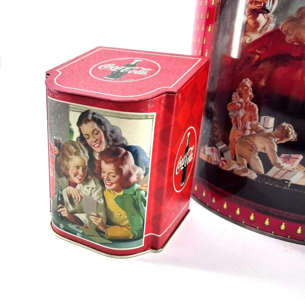 Vintage Coca-Cola Christmas Tins Set Santa Claus Polar Bear Holiday Decor 5pc